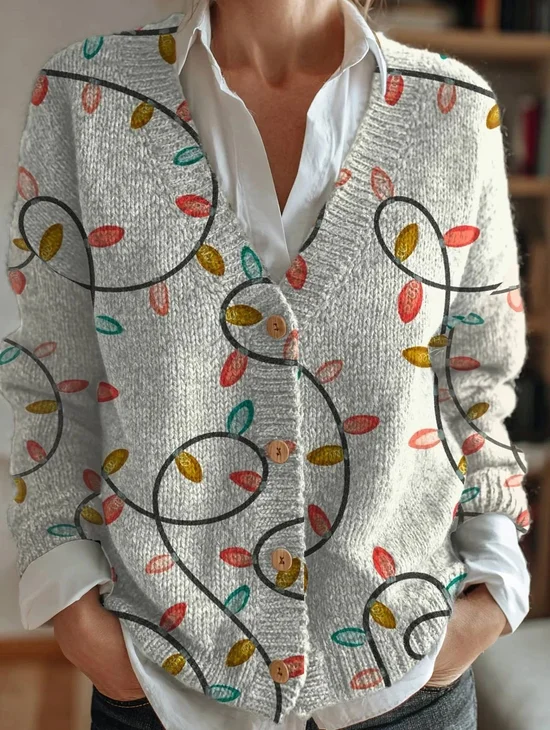 Damen Weihnachten Langarm Bequem Retro Strickjacke