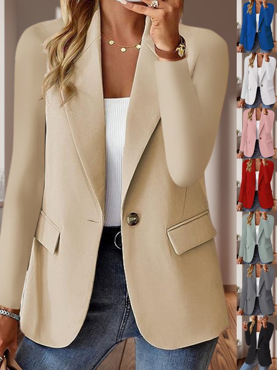 Damen Unifarben Frühling/Herbst Oberbekleidung Retro Nahtverarbeitung Langarm Regelmäßig Blazer
