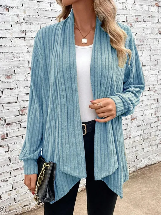 Damen Baumwolle Unifarben Langarm Bequem Lässig Strickjacke
