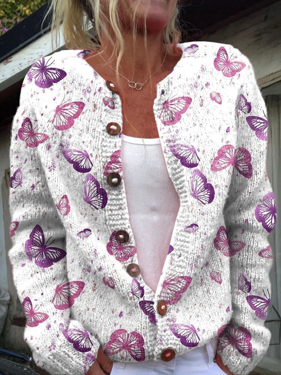 Damen Wolle/Stricken Tier Langarm Bequem Lässig Strickjacke
