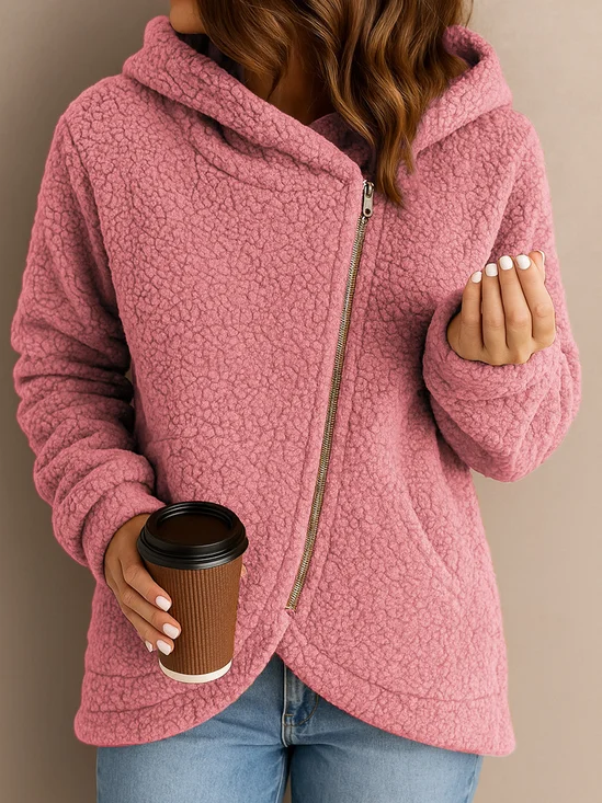 Damen Winter Oberbekleidung Lässig Unifarben Langarm Kapuze Jacke