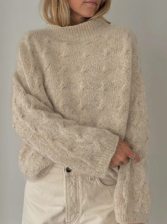 Damen Baumwolle Unifarben Langarm Bequem Lässig Pullover