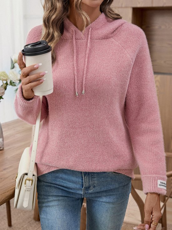 Damen Baumwolle Unifarben Langarm Bequem Lässig Pullover