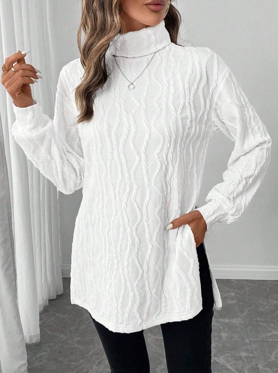 Lässig Unifarben Rundhals Langarm T-Shirt