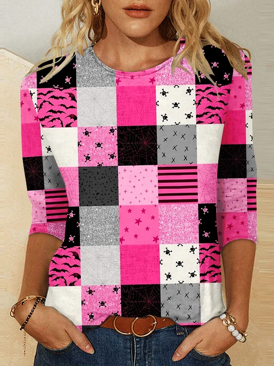 Retro Geometrisch Rundhals Langarm T-Shirt