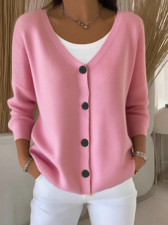 Damen Unifarben Langarm Bequem Lässig Strickjacke