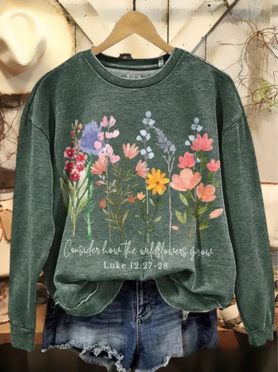 Retro Rundhals Geblümt Sweatshirt