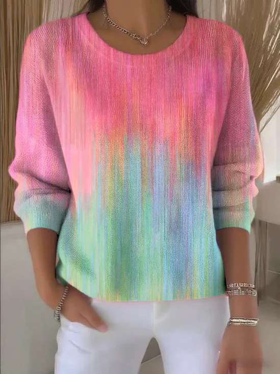 Damen Baumwolle Gestreift Langarm Bequem Retro Pullover