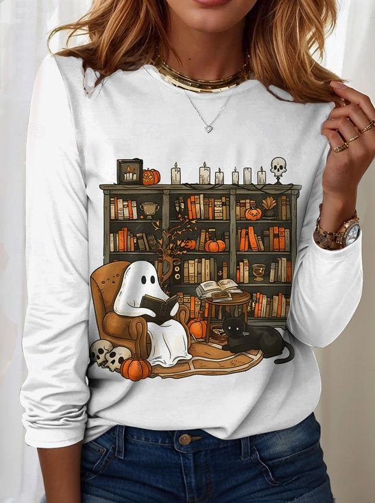 Retro Halloween Rundhals Langarm T-Shirt