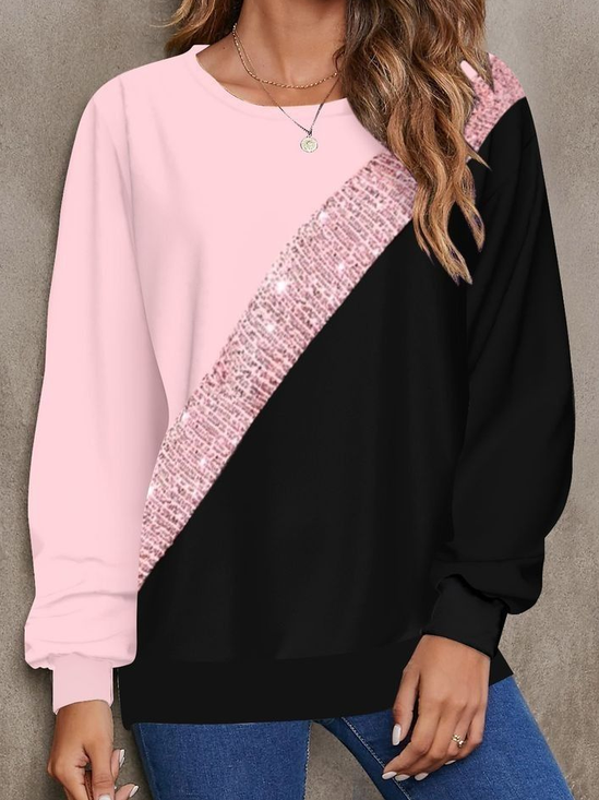 Lässig Rundhals Multifarben Block Sweatshirt Print