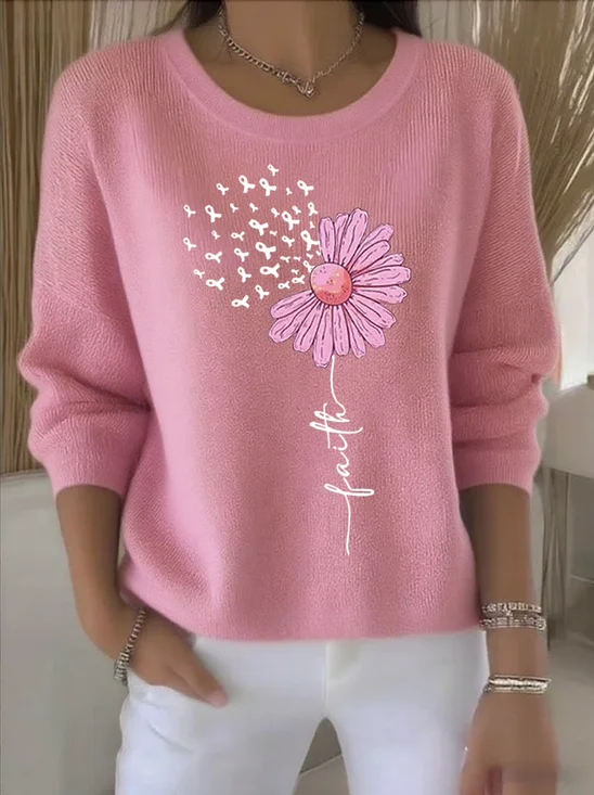 Damen Baumwolle Geblümt Langarm Bequem Retro Pullover