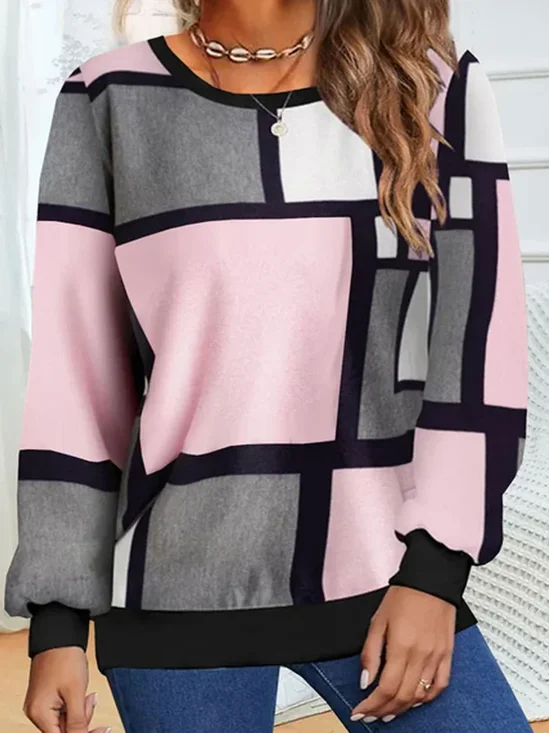 Lässig Rundhals Abstrakt Sweatshirt Print