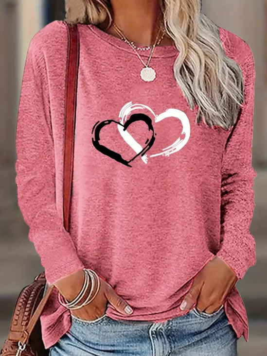 Lässig Herz/Herz Rundhals Langarm T-Shirt