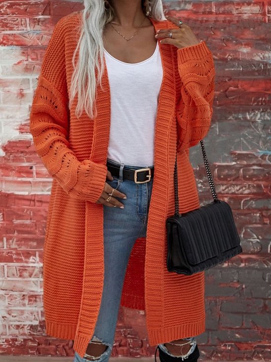 Damen Baumwolle Unifarben Langarm Bequem Lässig Strickjacke