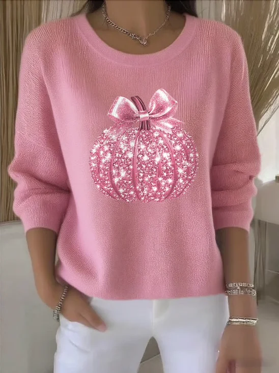 Damen Baumwolle Unifarben Langarm Bequem Retro Pullover