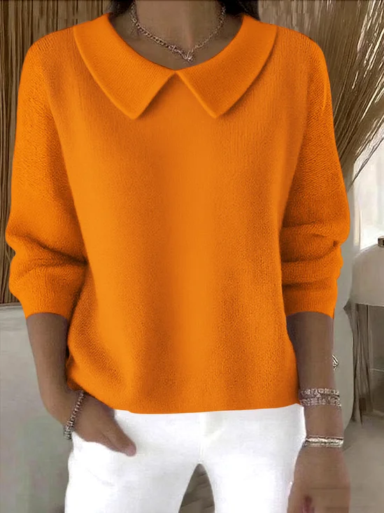 Damen Baumwolle Unifarben Langarm Bequem Lässig Pullover