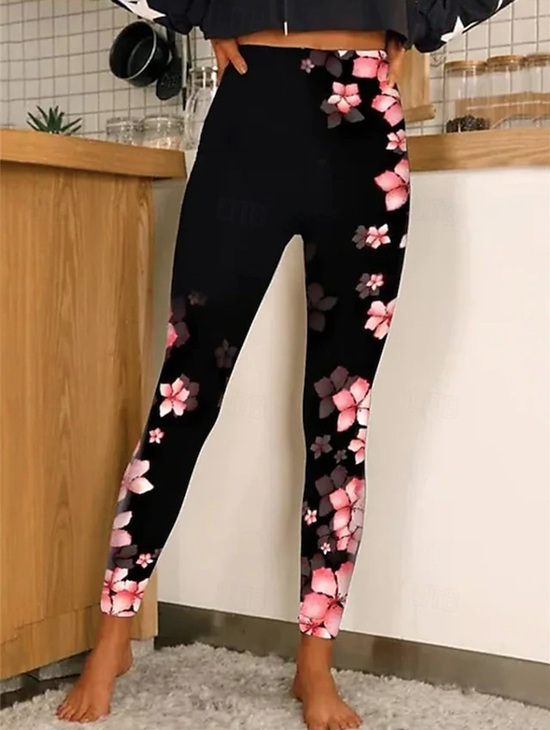 Damen Geblümt Retro Alle Jahreszeiten Lang Leggings