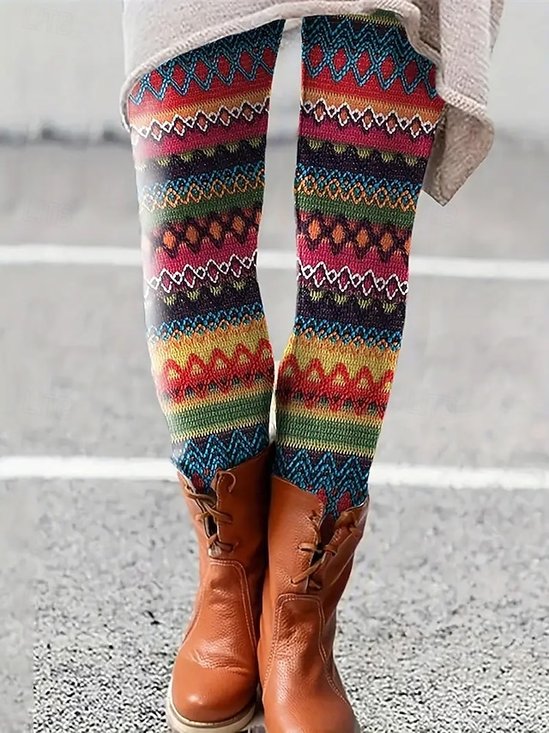 Damen Gestreift Retro Alle Jahreszeiten Lang Leggings
