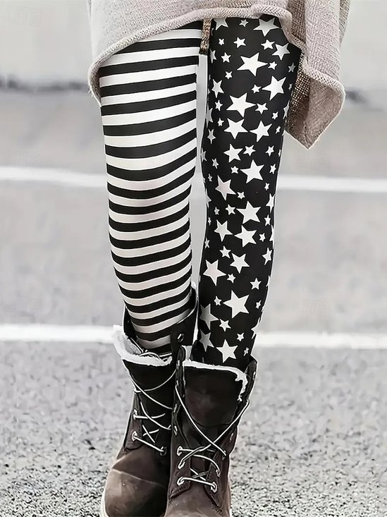 Damen Gestreift Retro Alle Jahreszeiten Lang Leggings
