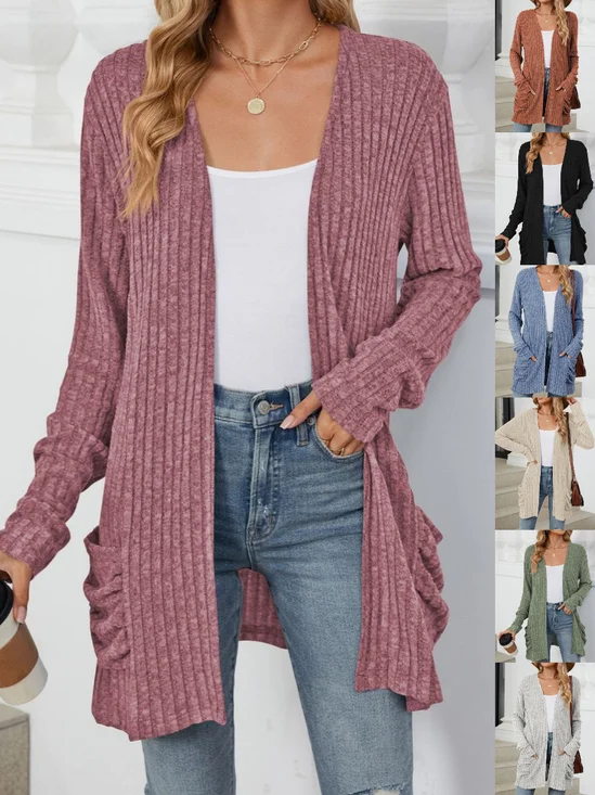 Damen Frühling/Herbst Oberbekleidung Retro Gerafft Unifarben Langarm Jacke