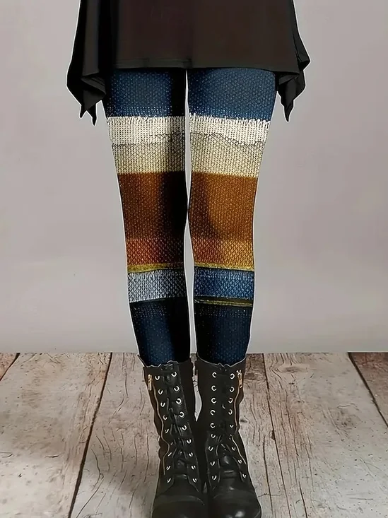 Damen Gestreift Retro Alle Jahreszeiten Lang Leggings