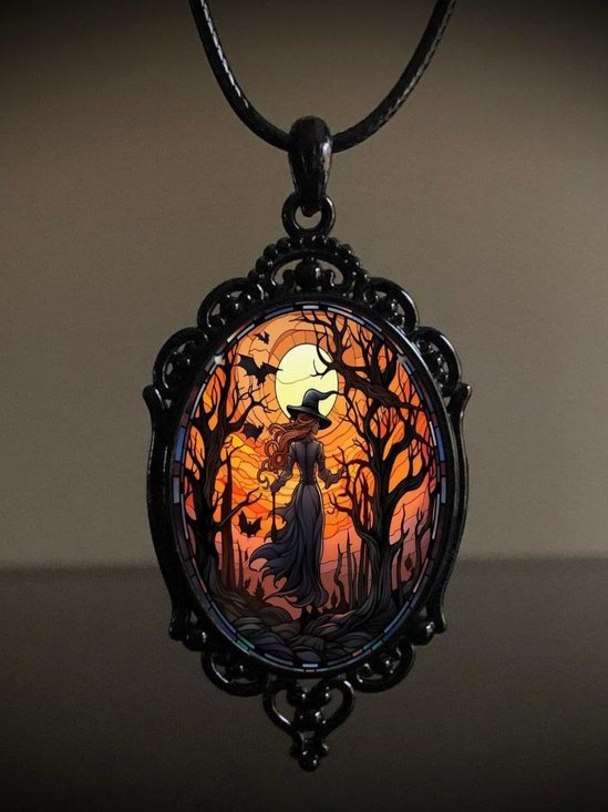 Retro Gothisch Halloween die Fledermaus Hexe Pendant Halskette