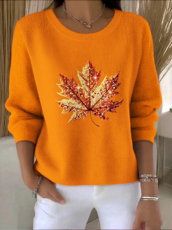 Damen Baumwolle Geblümt Langarm Bequem Retro Pullover