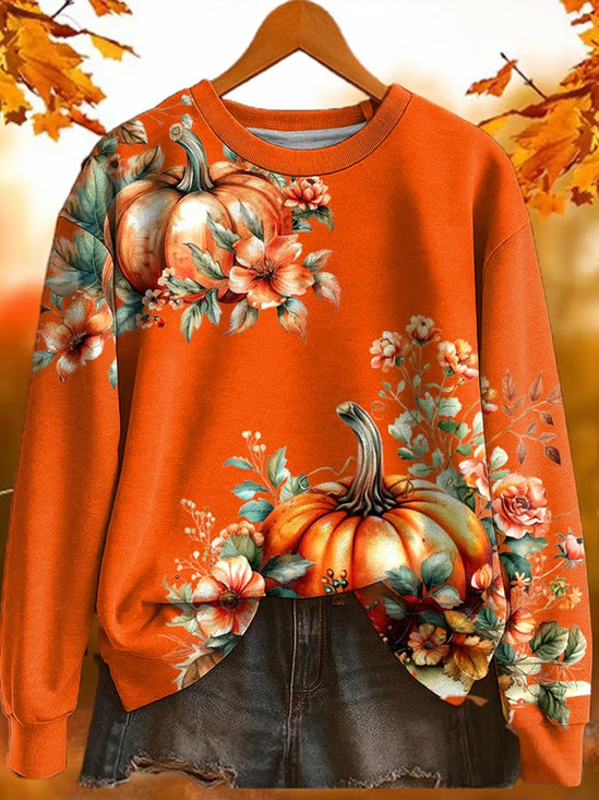 Lässig Rundhals Geblümt Sweatshirt Print