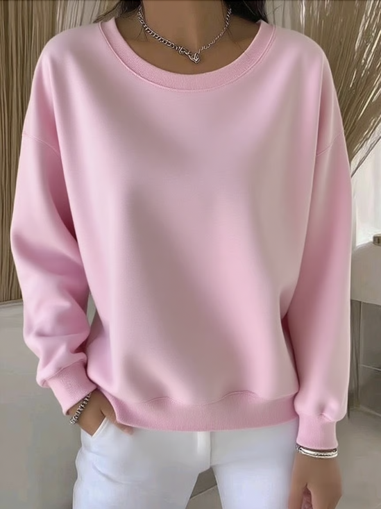 Lässig Rundhals Unifarben Sweatshirt