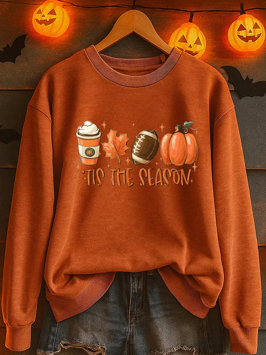 Lässig Rundhals Ahornblatt Sweatshirt Print