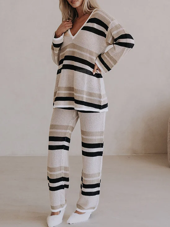 Damen Geometrisch Zweiteiliges Set Täglich Langarm Lässig Frühling/Herbst Bluse mit Hose Matching Set