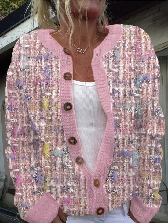 Damen Wolle/Stricken Farbblock Langarm Bequem Lässig Strickjacke