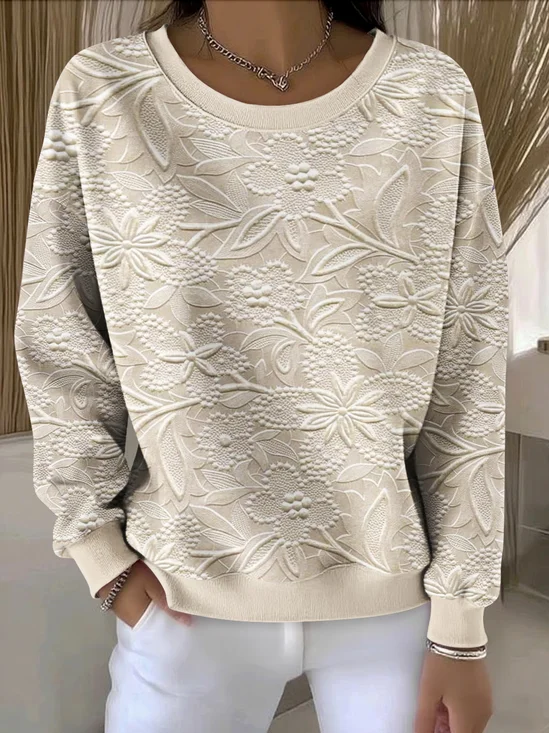 Lässig Rundhals Geblümt Sweatshirt