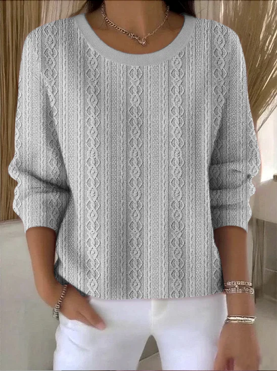 Damen Baumwolle Geometrisch Langarm Bequem Retro Pullover
