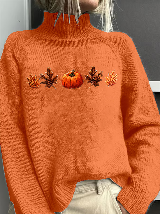 Damen Ahornblatt Langarm Bequem Retro Print Pullover