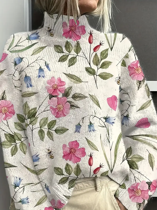 Damen Geblümt Langarm Bequem Retro Print Pullover