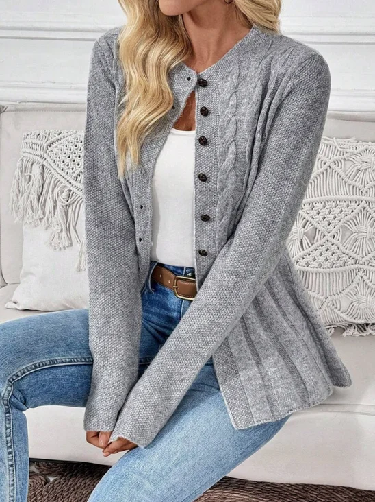 Damen Unifarben Langarm Bequem Lässig Strickjacke