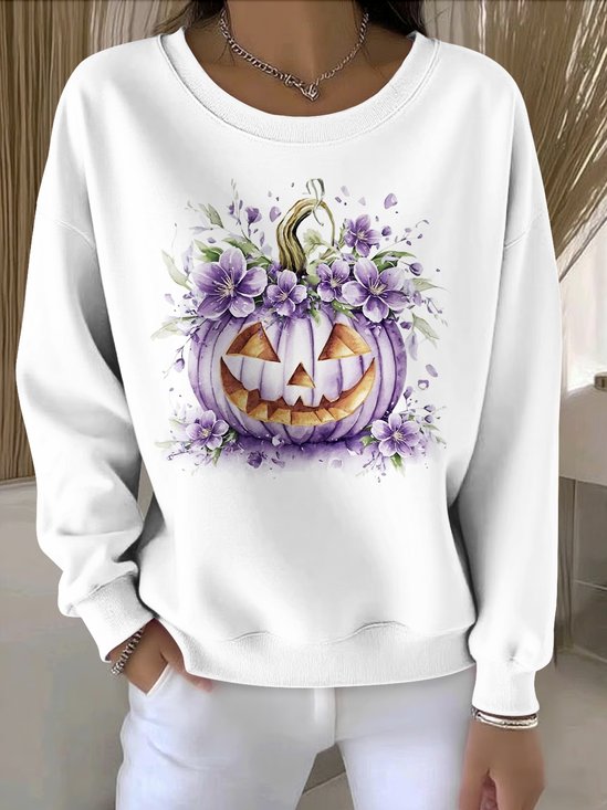 Lässig Rundhals Geblümt Sweatshirt