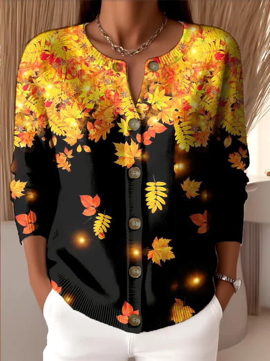 Damen Gestrickt Verlaufsmuster Langarm Bequem Retro Strickjacke