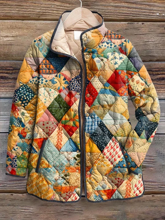 Damen Winter Oberbekleidung Retro Print Abstrakt Langarm Stehkragen Jacke