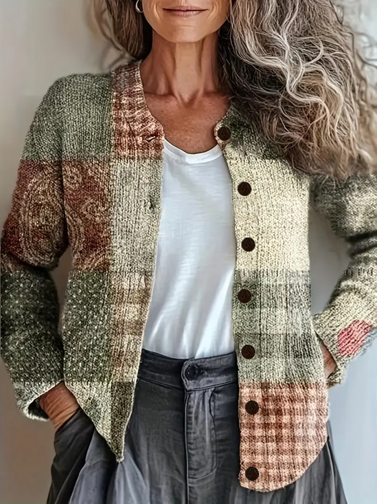 Damen Abstrakt Langarm Bequem Retro Print Strickjacke