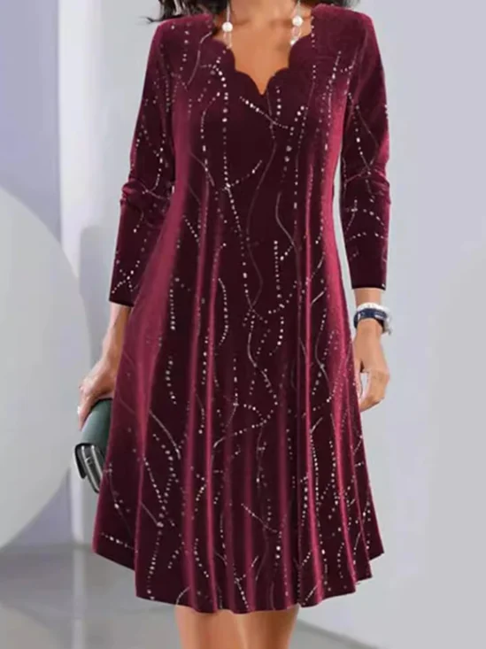 Damen Geometrisch Frühling/Herbst Kleid V-Ausschnitt Langarm Ballkleid A-Linien-Kleid