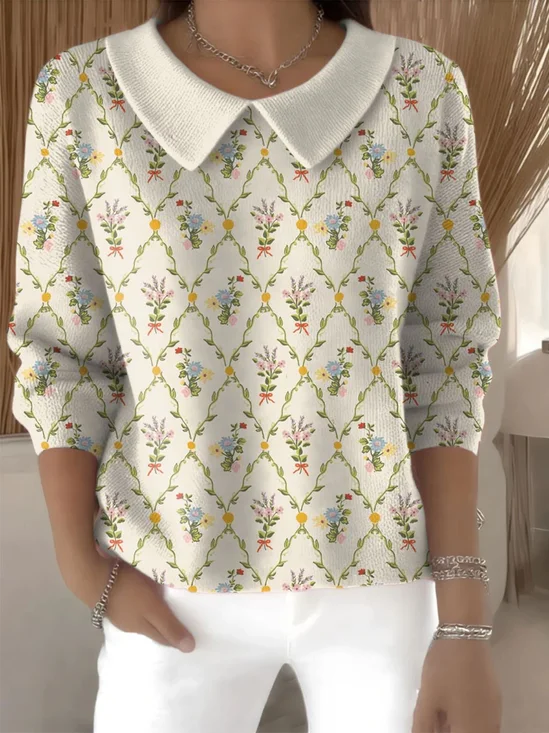 Damen Baumwolle Geometrisch Langarm Bequem Lässig Pullover