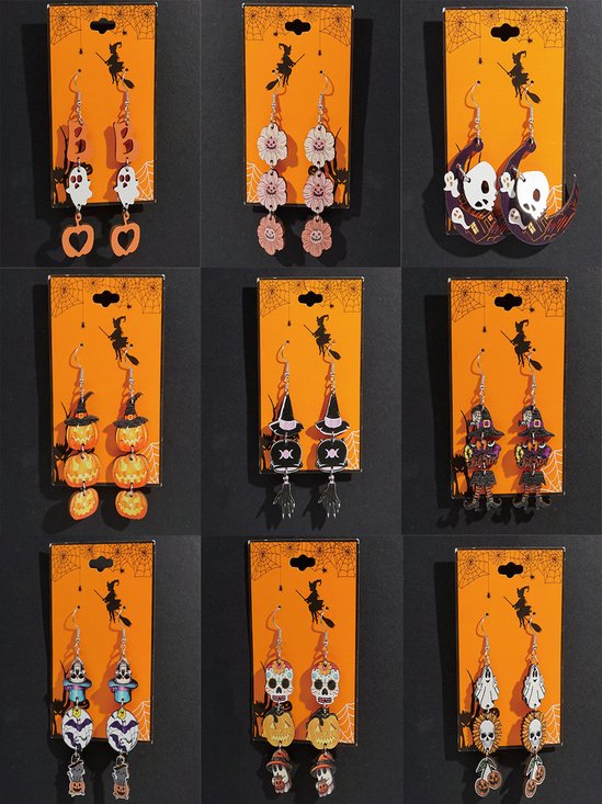 Halloween Themen Hölzerne Ohrringe Lustig Kartoon Geist Kürbis Schädel Kätzchen Lang Pendant Party Dekoration Ohrringe