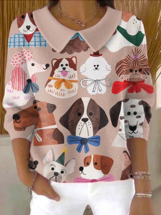 Damen Baumwolle Kartoon Langarm Bequem Lässig Pullover