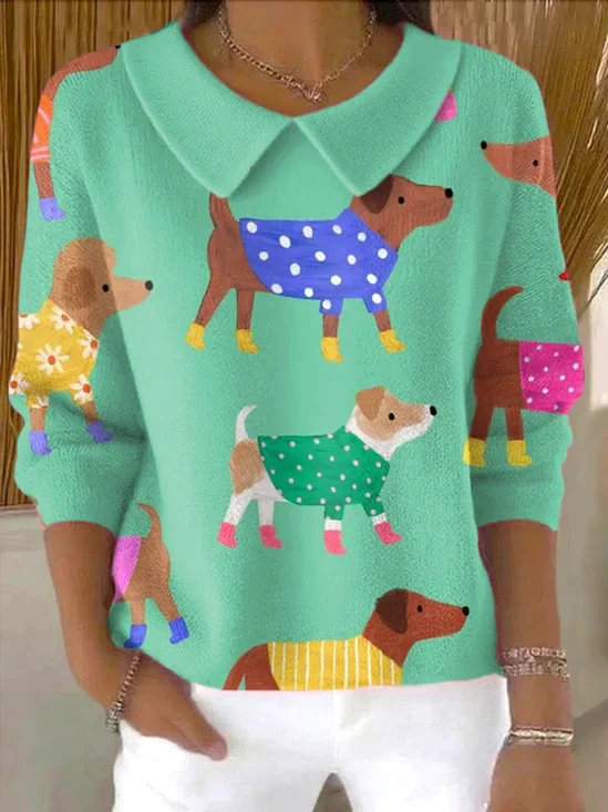 Damen Baumwolle Kartoon Langarm Bequem Lässig Pullover