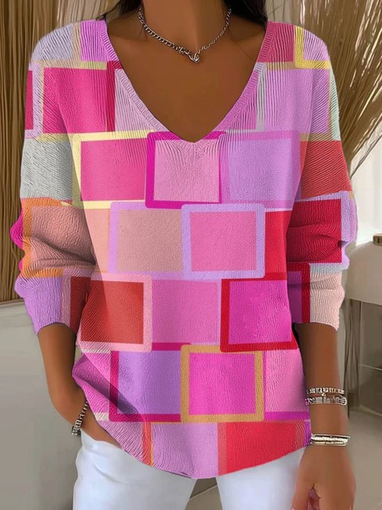 Damen Baumwolle Malerei Langarm Bequem Lässig Pullover
