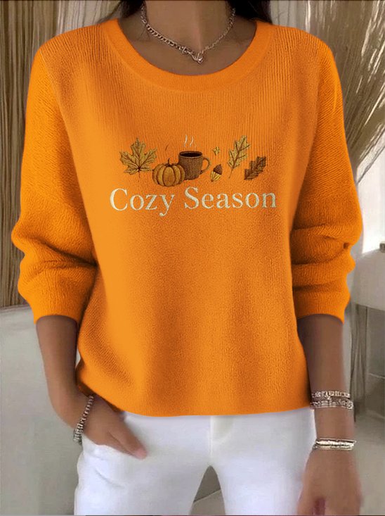 Damen Baumwolle Pflanzen Langarm Bequem Retro Pullover