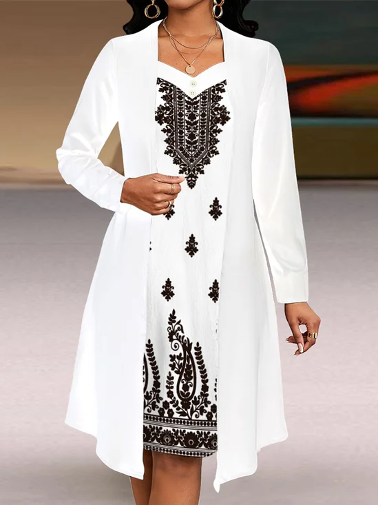 Damen Geometrisch Frühling/Herbst Kleid V-Ausschnitt Langarm A-Linien-Kleid