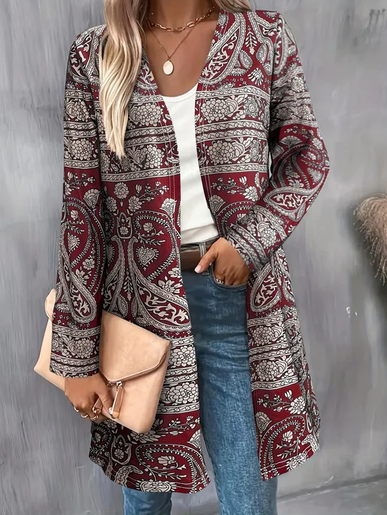 Damen Frühling/Herbst Oberbekleidung Lässig Geometrisch Langarm V-Ausschnitt Jacke